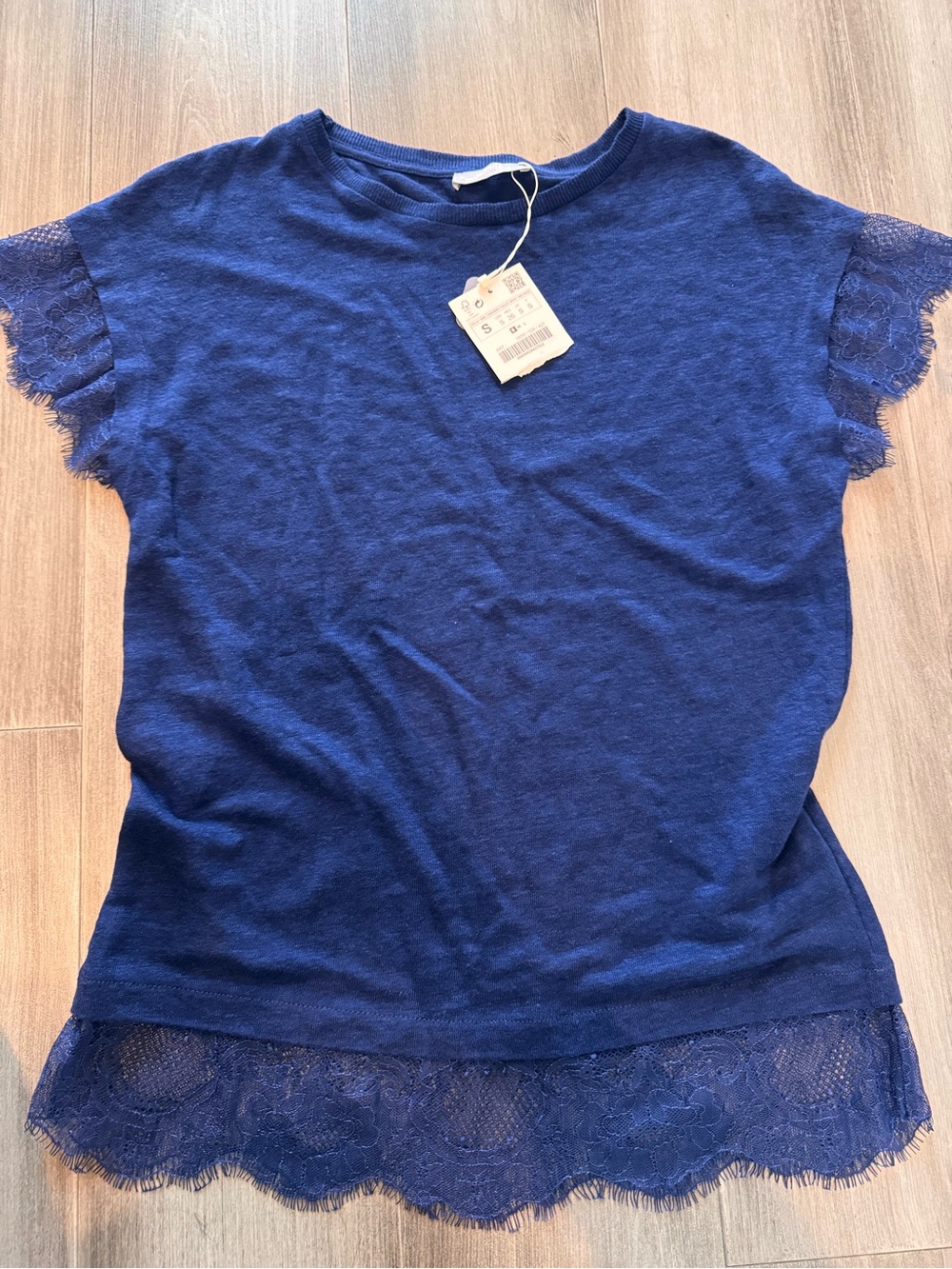 Zara lace trim tshirt blue size